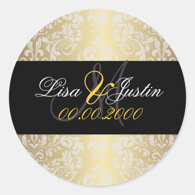 PixDezines faux gold damask Classic Round Sticker (Front)