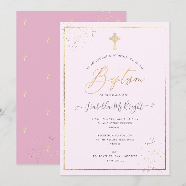 PixDezines Faux Gold DIY Colour Baptism Invitation (Front/Back)