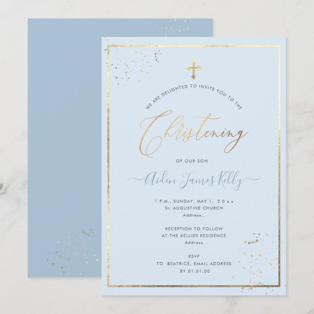 PixDezines Faux Gold DIY Colour Christening Invitation (Front/Back)