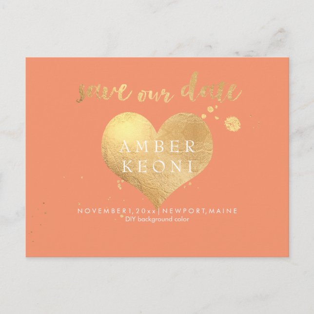 PixDezines faux gold heart/save date/DIY colour Announcement Postcard (Front)