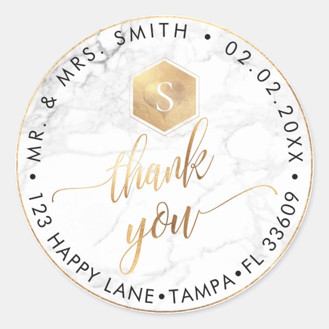 PixDezines FAUX GOLD HONEYCOMB, MONOGRAM THANK YOU Classic Round Sticker (Front)