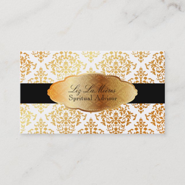PixDezines faux gold Josephine Damask/DIY colour Business Card (Front)