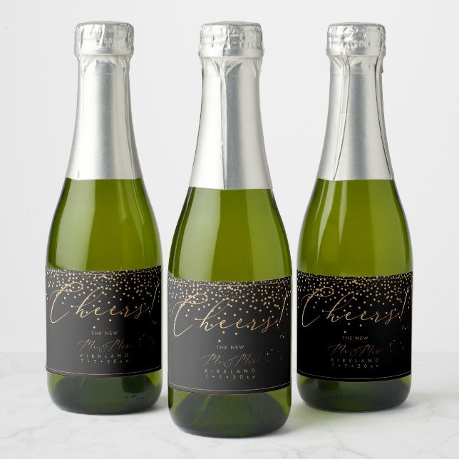 PixDezines Faux Gold Luxury Script Cheers Sparkling Wine Label (Bottles)