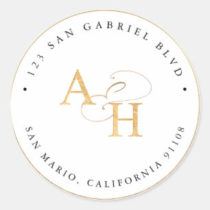 PixDezines Faux Gold Monogram + Ampersand Classic Round Sticker