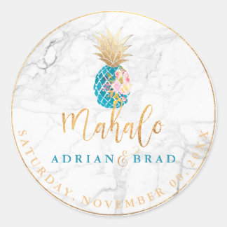 PixDezines Faux Gold Pineapple/Aqua/Marble Classic Round Sticker