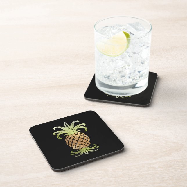 PixDezines Faux Gold Pineapple/DIY background Coaster (Right Side)