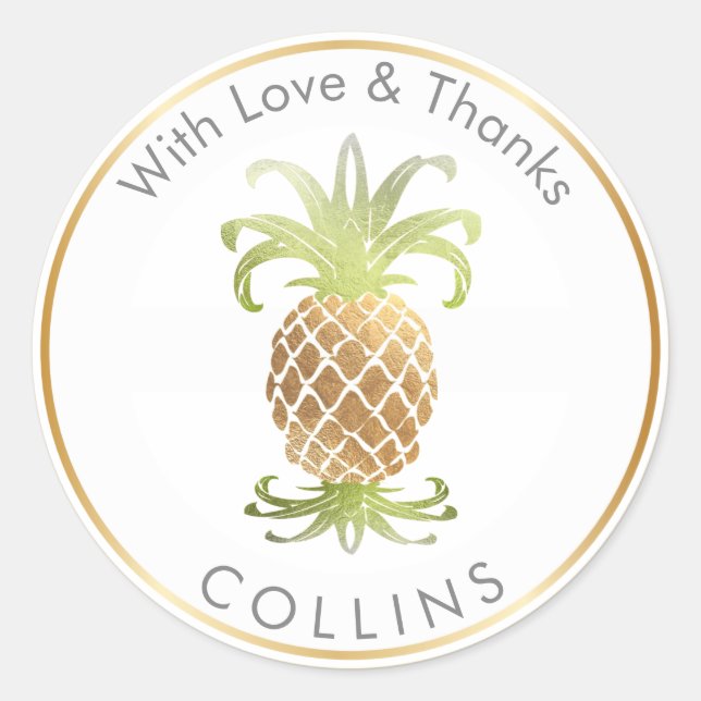 PixDezines Faux Gold Pineapple/DIY Thank You Classic Round Sticker (Front)