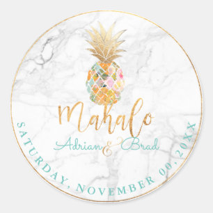 PixDezines Faux Gold Pineapple/Marble Classic Round Sticker