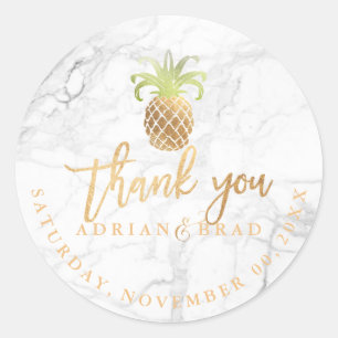 PixDezines Faux Gold Pineapple/Marble Classic Round Sticker