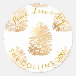 PixDezines FAUX GOLD PINECONES/DIY BACKGROUND Classic Round Sticker