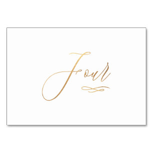 PixDezines Faux Gold Romantic Calligraphy Four 4 Table Number