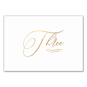 PixDezines Faux Gold Romantic Calligraphy Three 3 Table Number