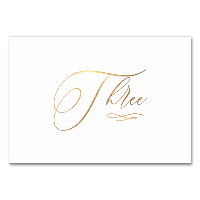 PixDezines Faux Gold Romantic Calligraphy Three 3 Table Number (Front)