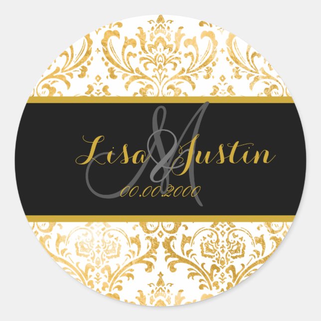 PixDezines faux gold/rossi damask Classic Round Sticker (Front)