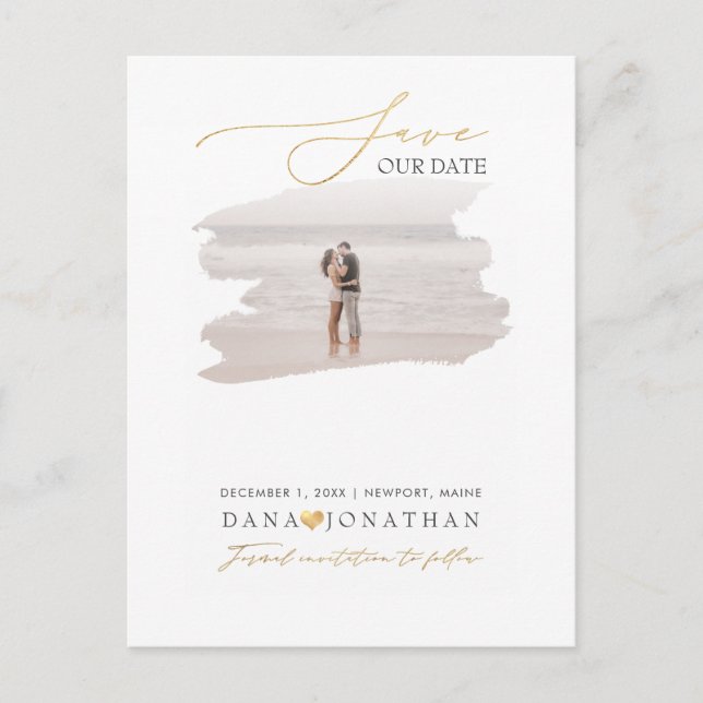 PixDezines Faux Gold Save the Date Luxe Script Pos Postcard (Front)