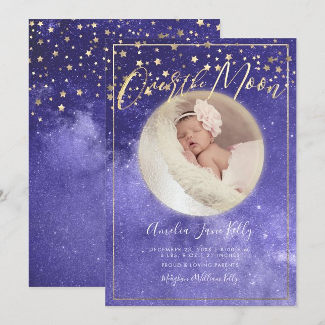 PixDezines Faux Gold+Silver, Over the Moon Invitation (Front/Back)