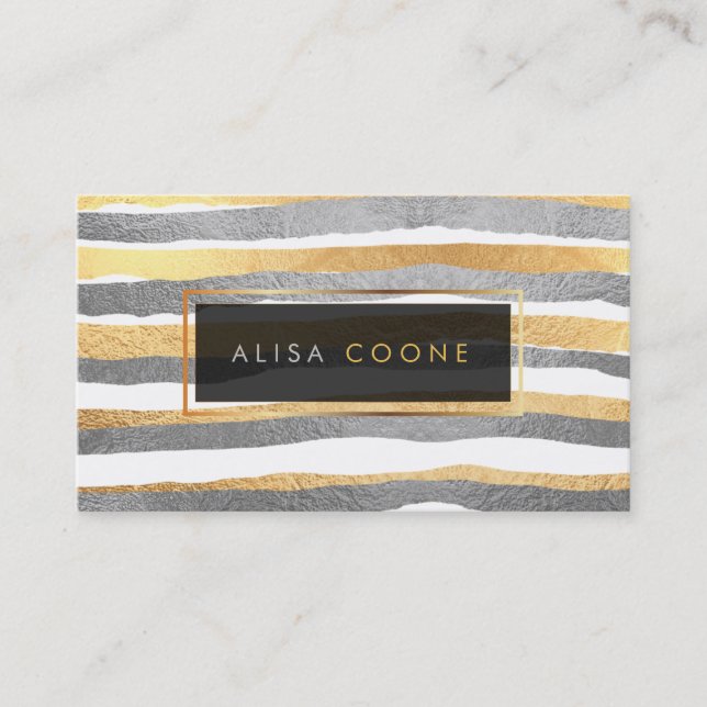 PixDezines faux gold+silver stripes Business Card (Front)