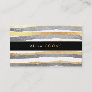 PixDezines faux gold+silver stripes Business Card