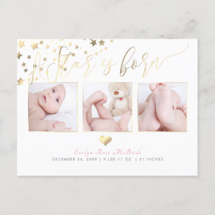 PixDezines Faux Gold Stars/Birth Announce Announcement Postcard