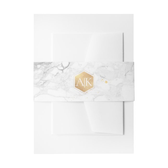 PixDezines Faux Gold Sweet Honeycomb+Marble Invitation Belly Band (Front Example)