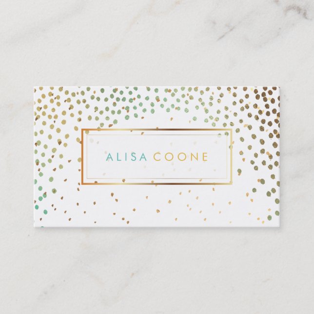 PixDezines faux gold+teal sprinkles Business Card (Front)