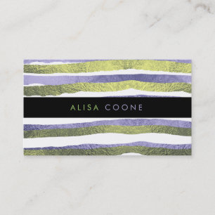 PixDezines faux green+purple foil stripes Business Card