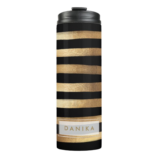 PixDezines Faux Metallic/Gold Stripes Thermal Tumbler (Front)