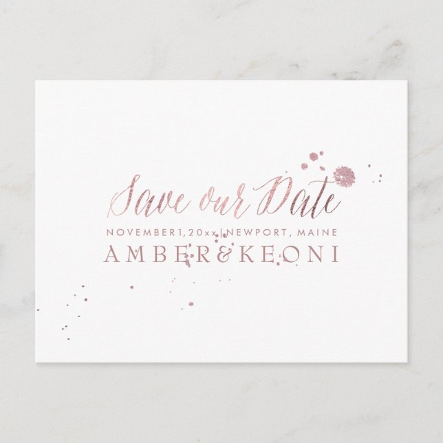 PixDezines Faux Rose Gold/Brusth Script/Save Date Announcement Postcard (Front)