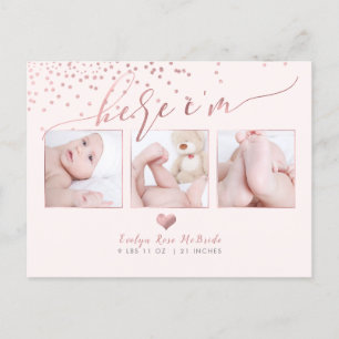 PixDezines Faux Rose Gold Confetti/Birth Announce Announcement Postcard