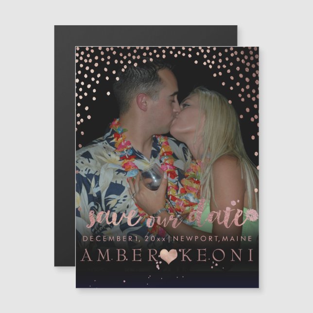 PixDezines Faux Rose Gold Confetti/Heart/Save Date Magnetic Invitation (Front/Back)