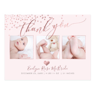 PixDezines Faux Rose Gold Confetti/Thank You Postcard