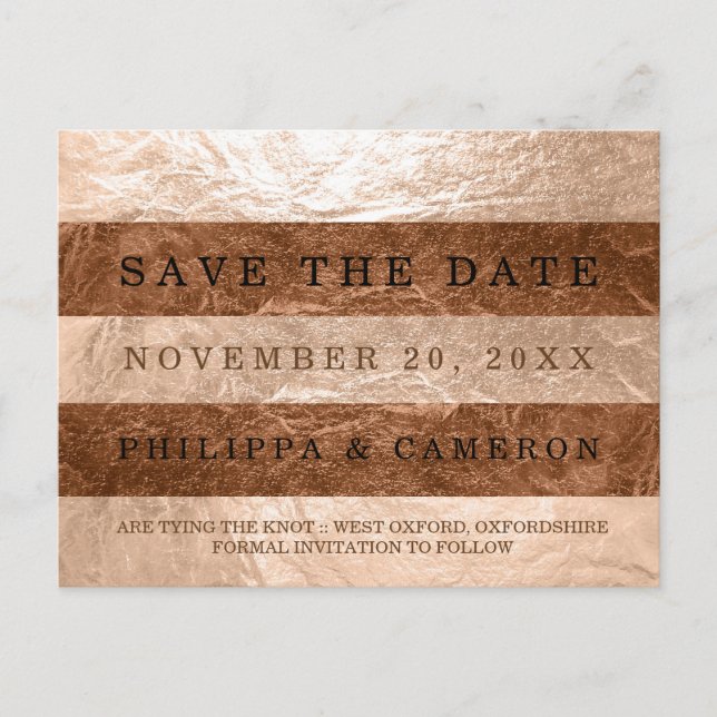 PixDezines Faux Rose Gold+Copper Foil/save date Announcement Postcard (Front)