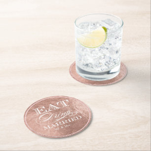 PixDezines Faux Rose Gold/Eat/Drink/and Be Married Round Paper Coaster