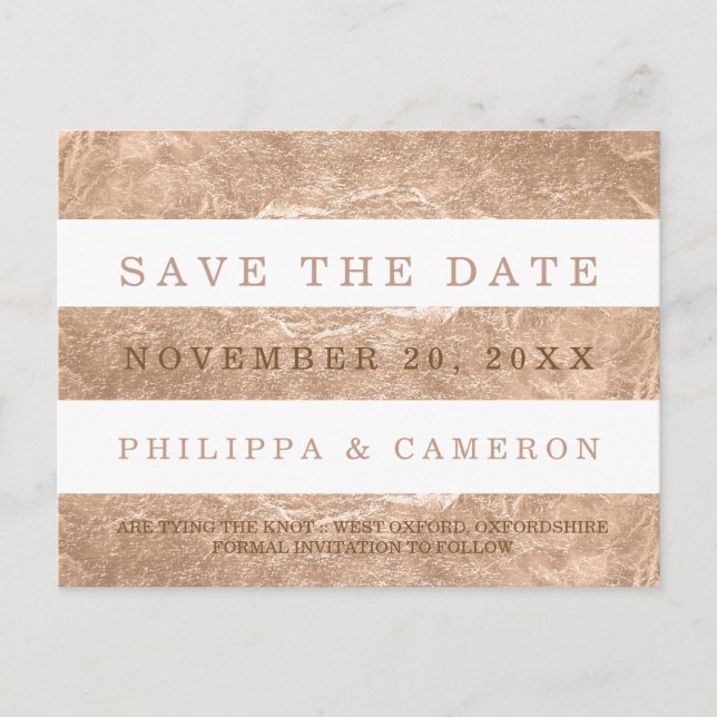 PixDezines Faux Rose Gold Foil/save date Announcement Postcard (Front)