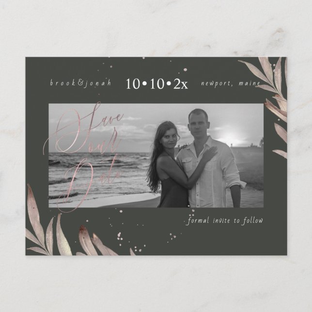 PixDezines Faux Rose Gold Foliage Save our Date Postcard (Front)