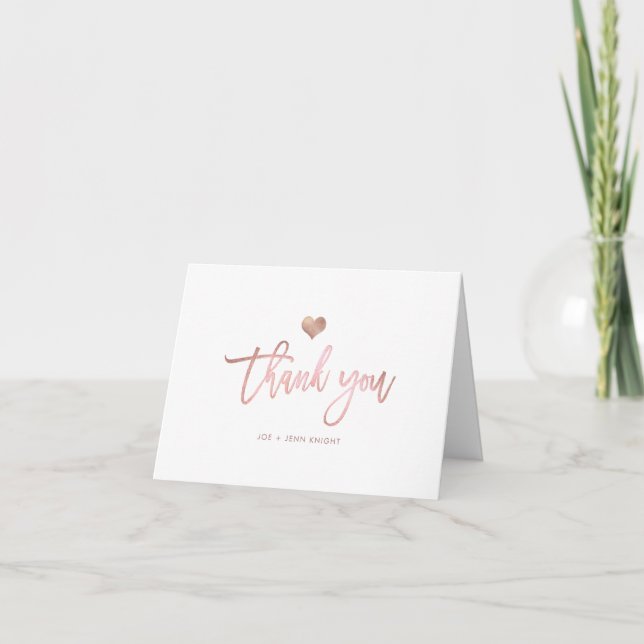 PixDezines Faux Rose Gold Heart/Thank You Thank You Card (Front)