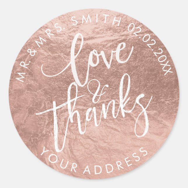PixDezines Faux Rose Gold/Love+thanks Classic Round Sticker (Front)