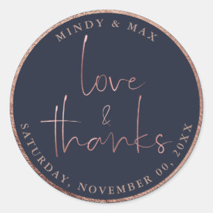 PixDezines FAUX ROSE GOLD LOVE+THANKS DIY COLOR Classic Round Sticker