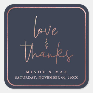PixDezines FAUX ROSE GOLD LOVE+THANKS DIY COLOR Square Sticker
