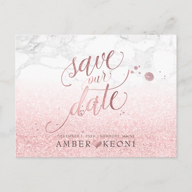 PixDezines Faux Rose Gold/Marble/Save our Date Announcement Postcard (Front)