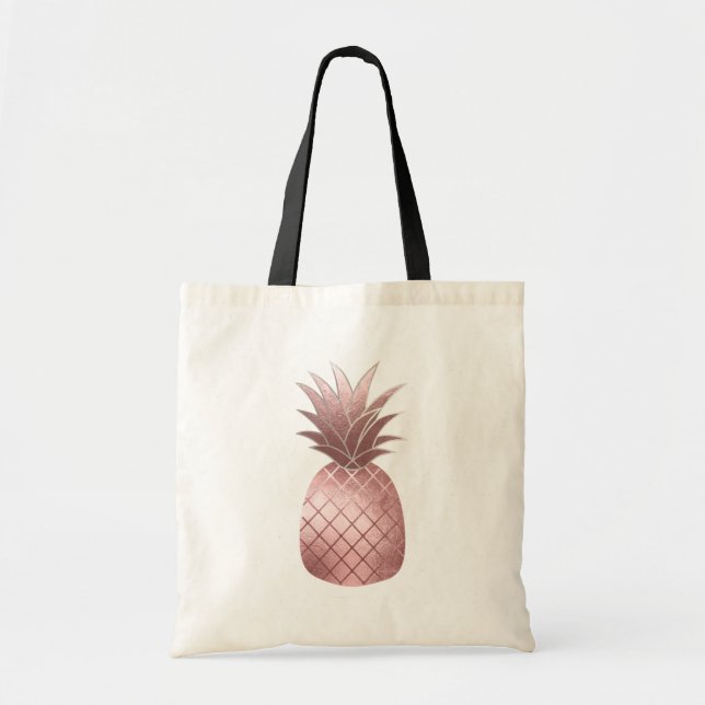 PixDezines Faux Rose Gold Pineapple Tote Bag (Front)