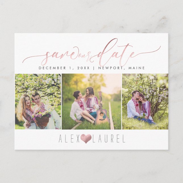 PixDezines Faux Rose Gold Save The Date Postcard (Front)