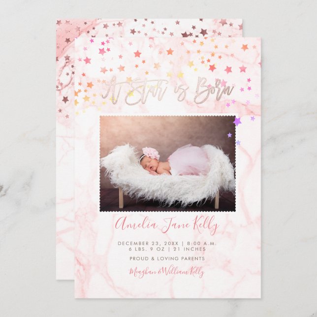 PixDezines Faux Rose Gold Stars, A Star is Born Invitation (Front/Back)