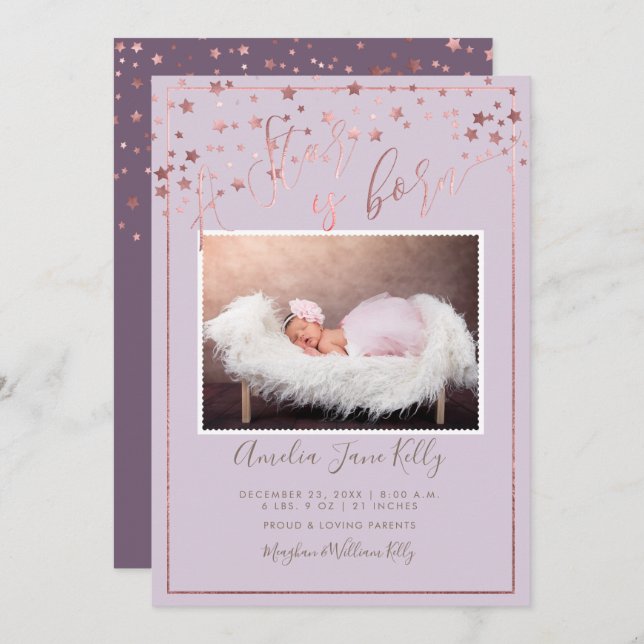 PixDezines Faux Rose Gold Stars, A Star is Born Invitation (Front/Back)