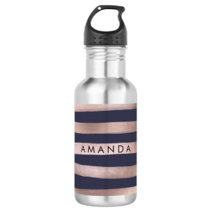 PixDezines faux rose gold stripes/adjustable 532 Ml Water Bottle