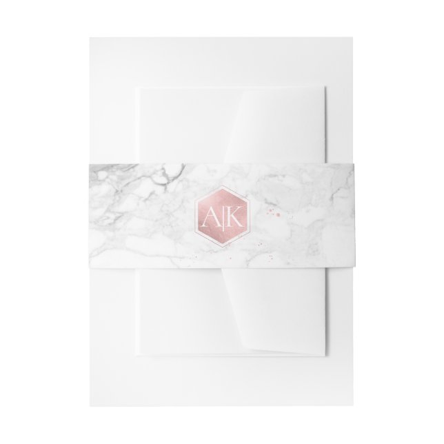 PixDezines Faux Rose Gold Sweet Honeycomb+Marble Invitation Belly Band (Front Example)