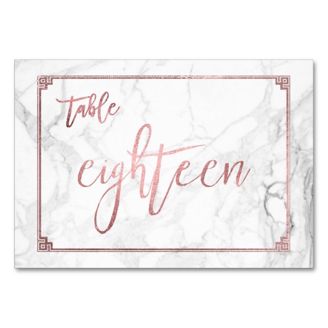 PixDezines Faux Rose Gold/Table No1-18/Marble Table Number (Front)