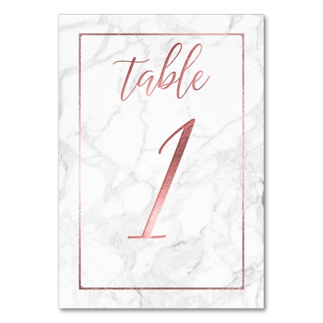 PixDezines Faux Rose Gold/Table No 1+/Marble Table Number (Front)