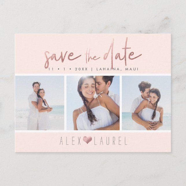 PixDezines Faux RoseGold Chic Script Save the Date Postcard (Front)