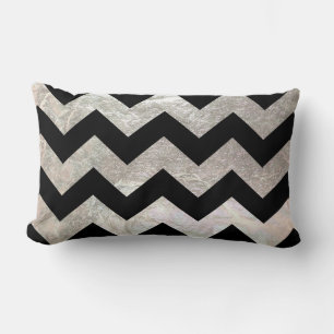 PixDezines faux silver chevron+black Lumbar Cushion